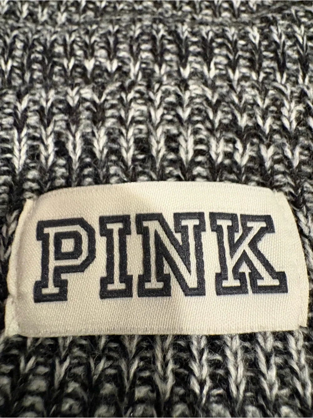 PINK Victoria’s Secret Marled Knit Beanie Hat Gray Black One Size